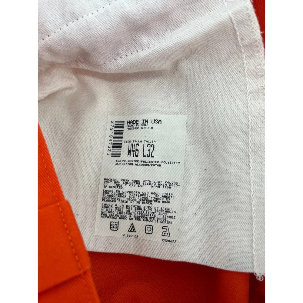 Dickies 874 Work Pants Mens W46 L32 Orange Straight Leg Twill Made in USA